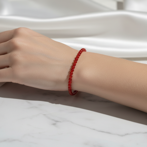 Sertifikalı Kırmızı Akik  Doğal Taş Bileklik 4 mm