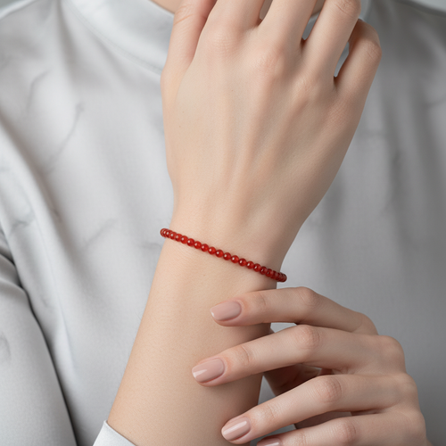 Sertifikalı Kırmızı Akik  Doğal Taş Bileklik 4 mm