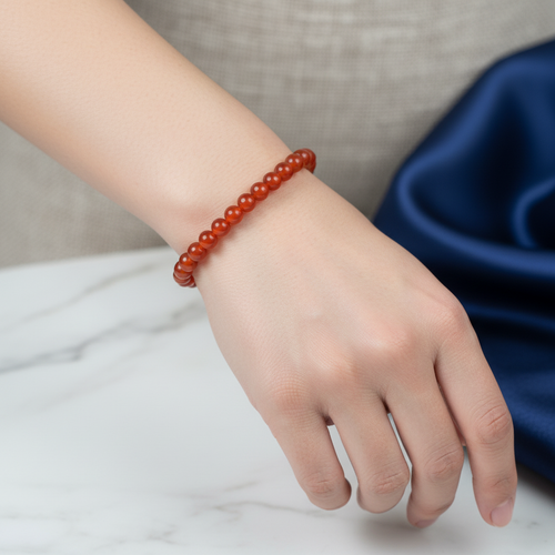 Sertifikalı Kırmızı Akik Doğal Taş Bileklik 6mm