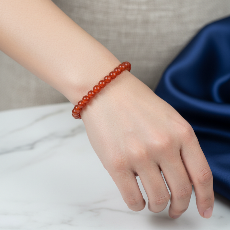 Sertifikalı Kırmızı Akik Doğal Taş Bileklik 6mm - Görsel 1 - Safnaturel
