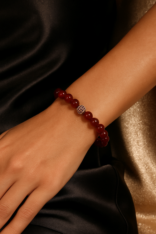 Certified Red Agate Zircon Apparatus Natural Stone 8 mm Bracelet