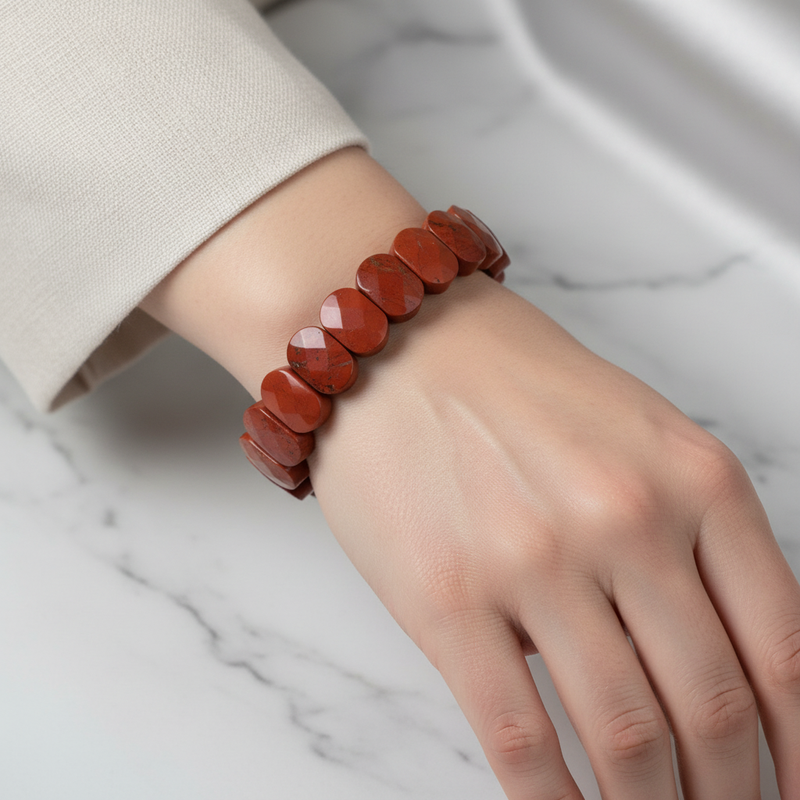 Sertifikalı Kırmızı Jasper Doğal Taş 9x14 mm Rolex Kesim Bileklik - Görsel 2 - Safnaturel