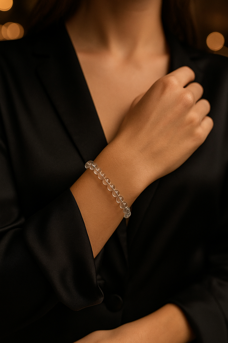 Sertifikalı Kristal Kuvars Doğal Taş Bileklik 6 mm - Görsel 1 - Safnaturel