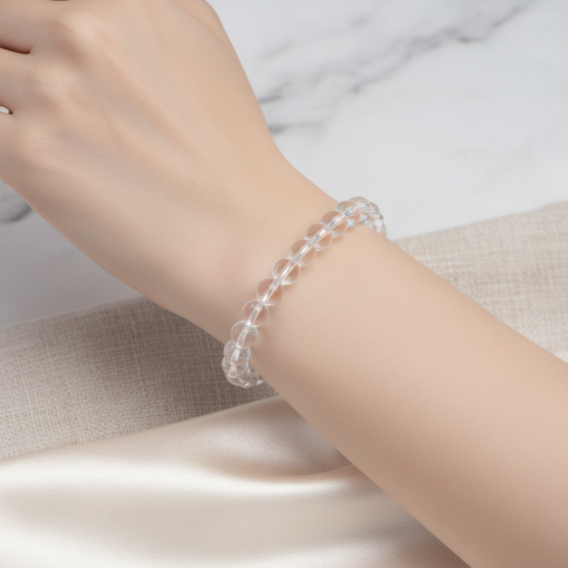 Sertifikalı Kristal Kuvars Doğal Taş Bileklik 8 mm - Görsel 1 - Safnaturel