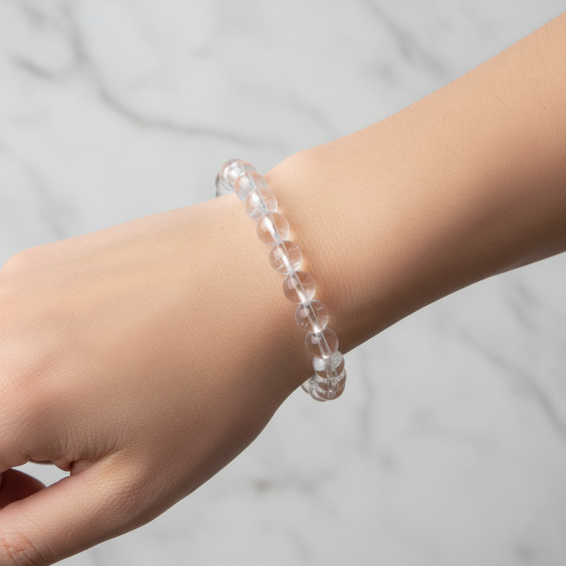 Sertifikalı Kristal Kuvars Doğal Taş Bileklik 8 mm - Görsel 2 - Safnaturel