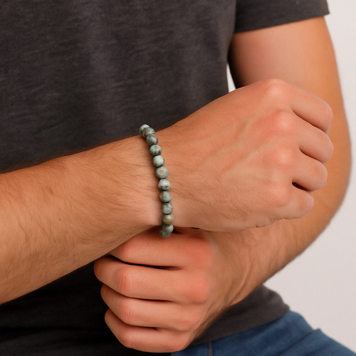 Certified Chrysocolla Natural Stone Bracelet 8 mm Spherical Cut