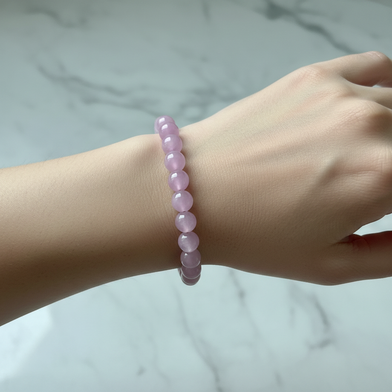 Sertifikalı Kunzit Doğal Taş Bileklik 6 mm - Görsel 1 - Safnaturel