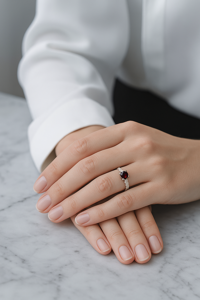 Sertifikalı Lal Garnet Doğal Taş 925 Ayar Gümüş Yüzük - Görsel 1 - Safnaturel
