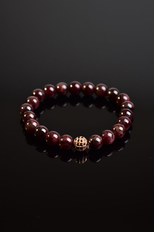 Sertifikalı Lal Garnet  Zirkon Aparatlı Doğal Taş 8 mm Bileklik