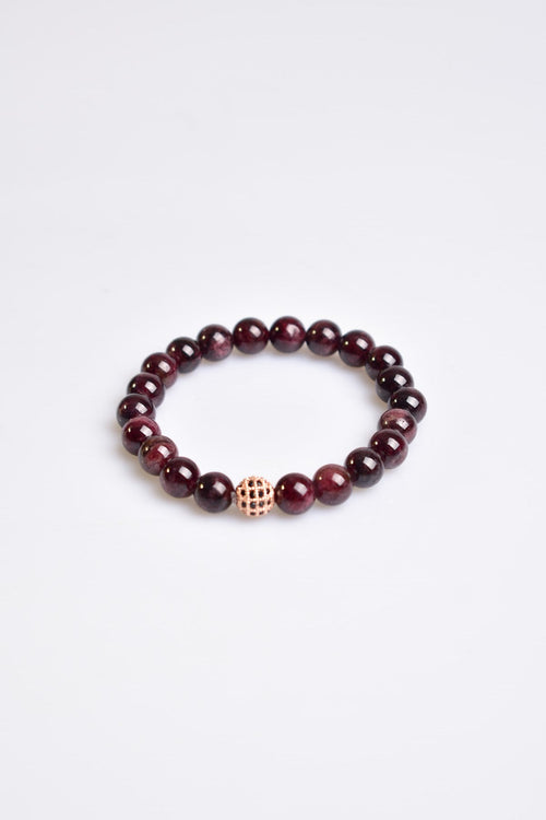 Sertifikalı Lal Garnet  Zirkon Aparatlı Doğal Taş 8 mm Bileklik