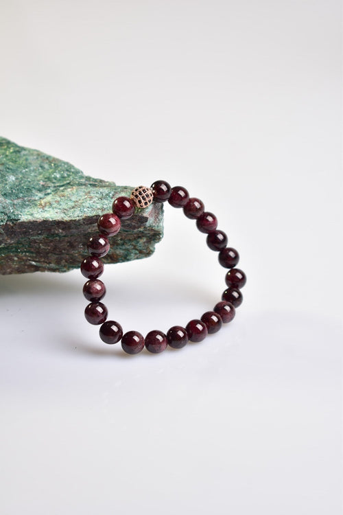 Sertifikalı Lal Garnet  Zirkon Aparatlı Doğal Taş 8 mm Bileklik