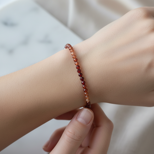 Sertifikalı Lal Hezonite Doğal Taş Bileklik 3 mm