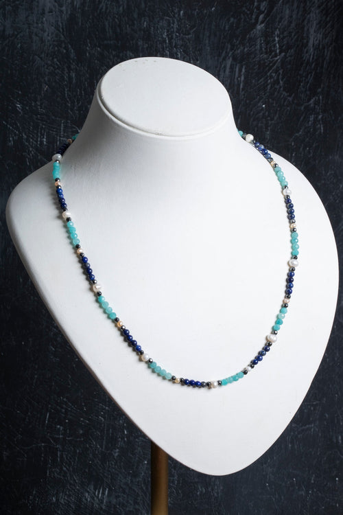 Sertifikalı Lapis, Amazonit, İnci Doğal Taş Kolye