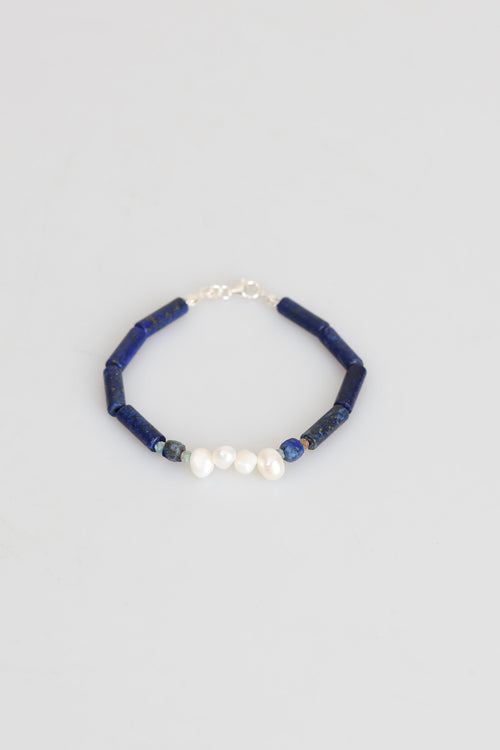 Sertifikalı Lapis Lazuli  - İnci  Doğal Taş Gümüş Kapama Bileklik (Yeni Yaz Sezonu)