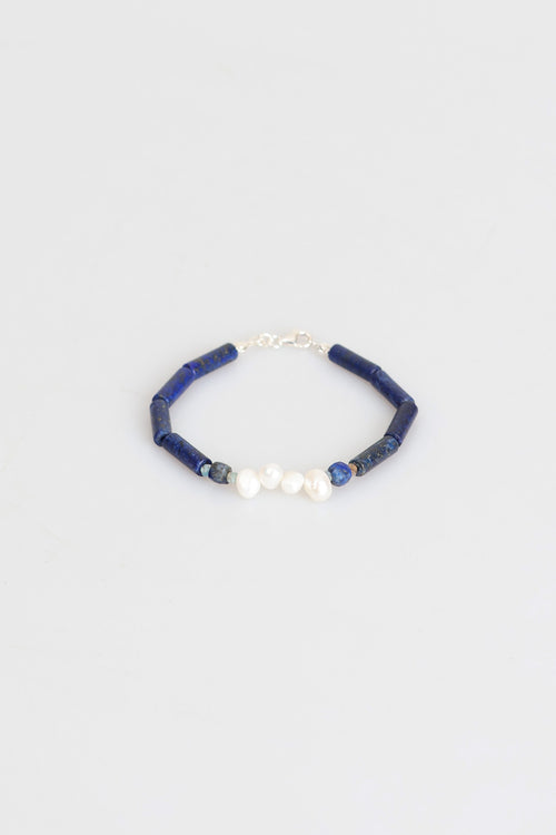 Sertifikalı Lapis Lazuli  - İnci  Doğal Taş Gümüş Kapama Bileklik (Yeni Yaz Sezonu)