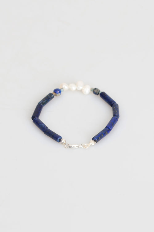 Sertifikalı Lapis Lazuli  - İnci  Doğal Taş Gümüş Kapama Bileklik (Yeni Yaz Sezonu)