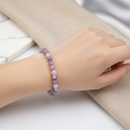 Sertifikalı Lepidolit Doğal Taş Bileklik 6 mm