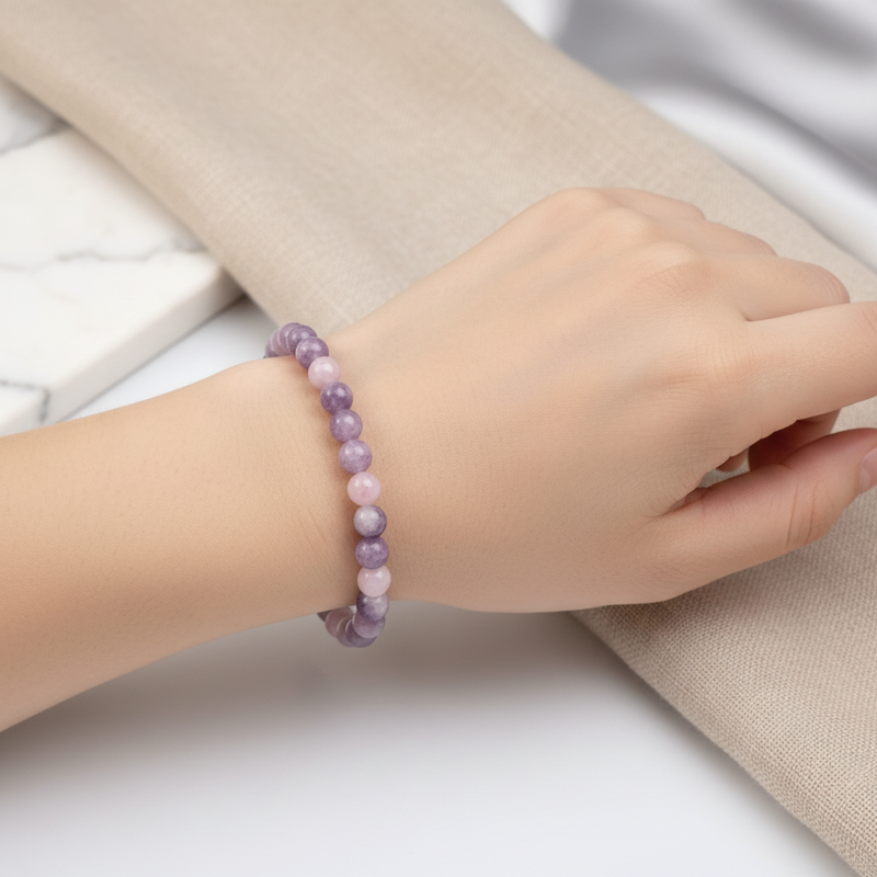 Sertifikalı Lepidolit Doğal Taş Bileklik 6 mm - Görsel 1 - Safnaturel