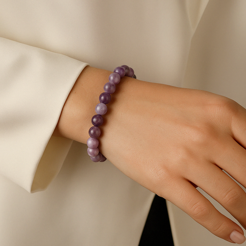 Certified Lepidolite Natural Stone Bracelet 8 mm