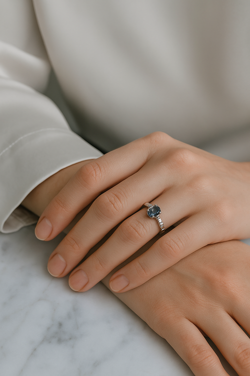 Sertifikalı London Topaz Doğal Taş 925 Ayar Gümüş Yüzük