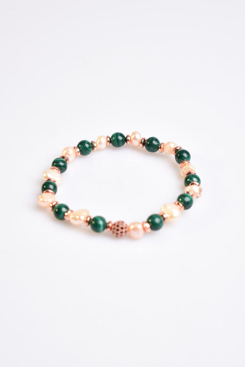 Certified Malachite - Pearl - Hematite Natural Stone Design Bracelet