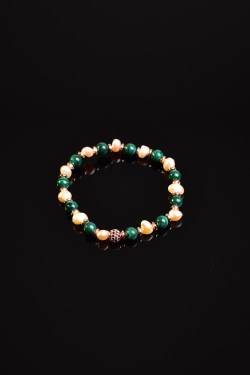 Certified Malachite - Pearl - Hematite Natural Stone Design Bracelet