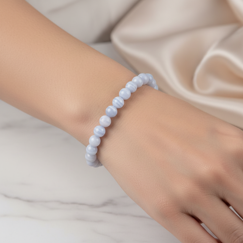 Sertifikalı Mavi Akik Doğal Taş Bileklik – 8 mm - Görsel 2 - Safnaturel