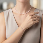 Sertifikalı Morganit Doğal Taş Kolye ve Bileklik Takımı 3-4 mm