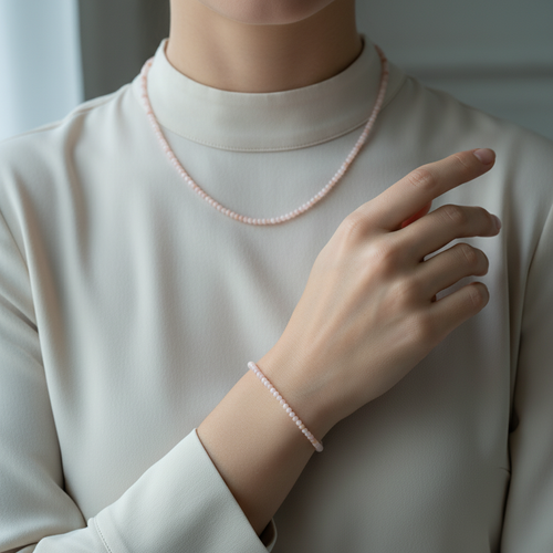 Sertifikalı Morganit Doğal Taş Kolye ve Bileklik Takımı 3-4 mm