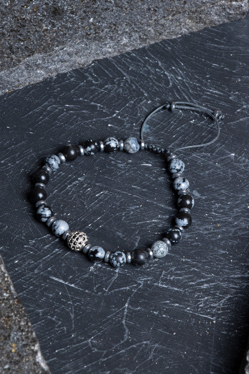 Sertifikalı Obsidyen, Hematit Zirkon Aparat Doğal Taş Makrome Bileklik