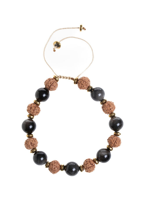 Sertifikalı Obsidyen, Rudrashka Doğal Taş Makrome Bileklik