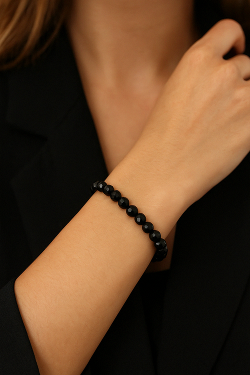Sertifikalı Obsidyen Doğal Taş Bileklik 6 mm