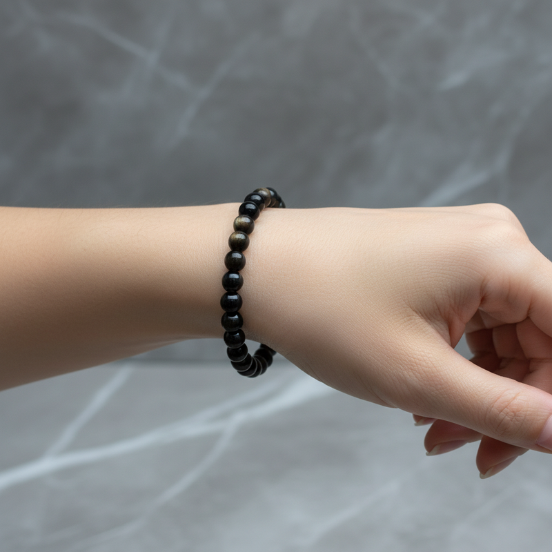 Sertifikalı Obsidyen Doğal Taş Bileklik 6 mm - Görsel 1 - Safnaturel