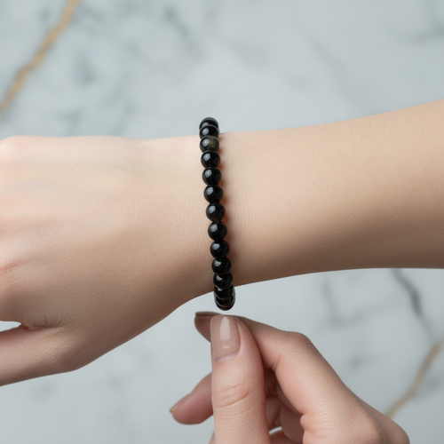 Sertifikalı Obsidyen Doğal Taş Bileklik 6 mm