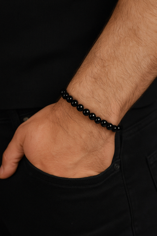 Sertifikalı Obsidyen Doğal Taş Bileklik 8 mm