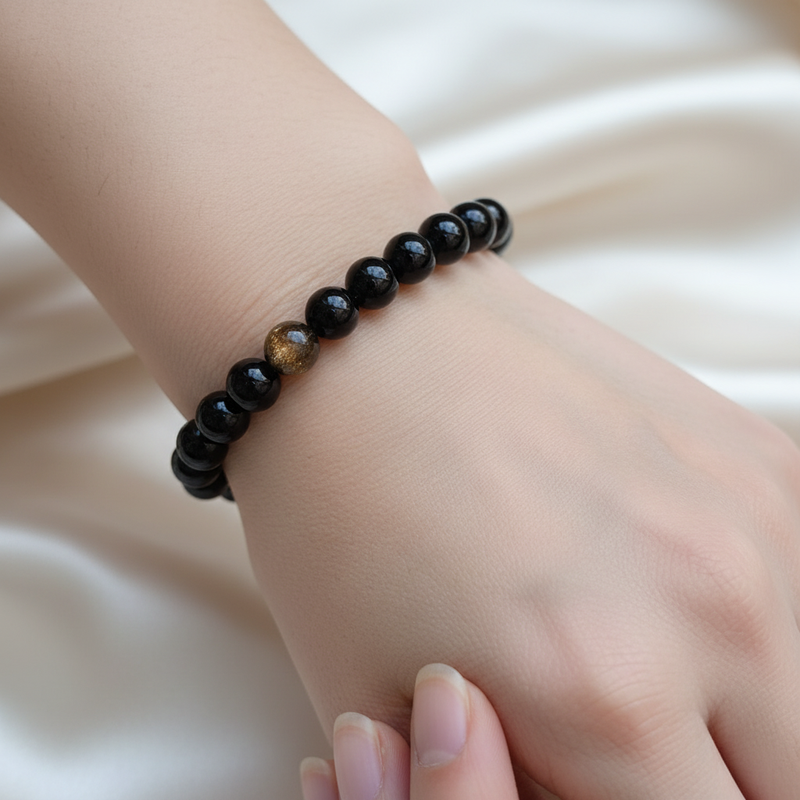 Sertifikalı Obsidyen Doğal Taş Bileklik 8 mm - Görsel 2 - Safnaturel