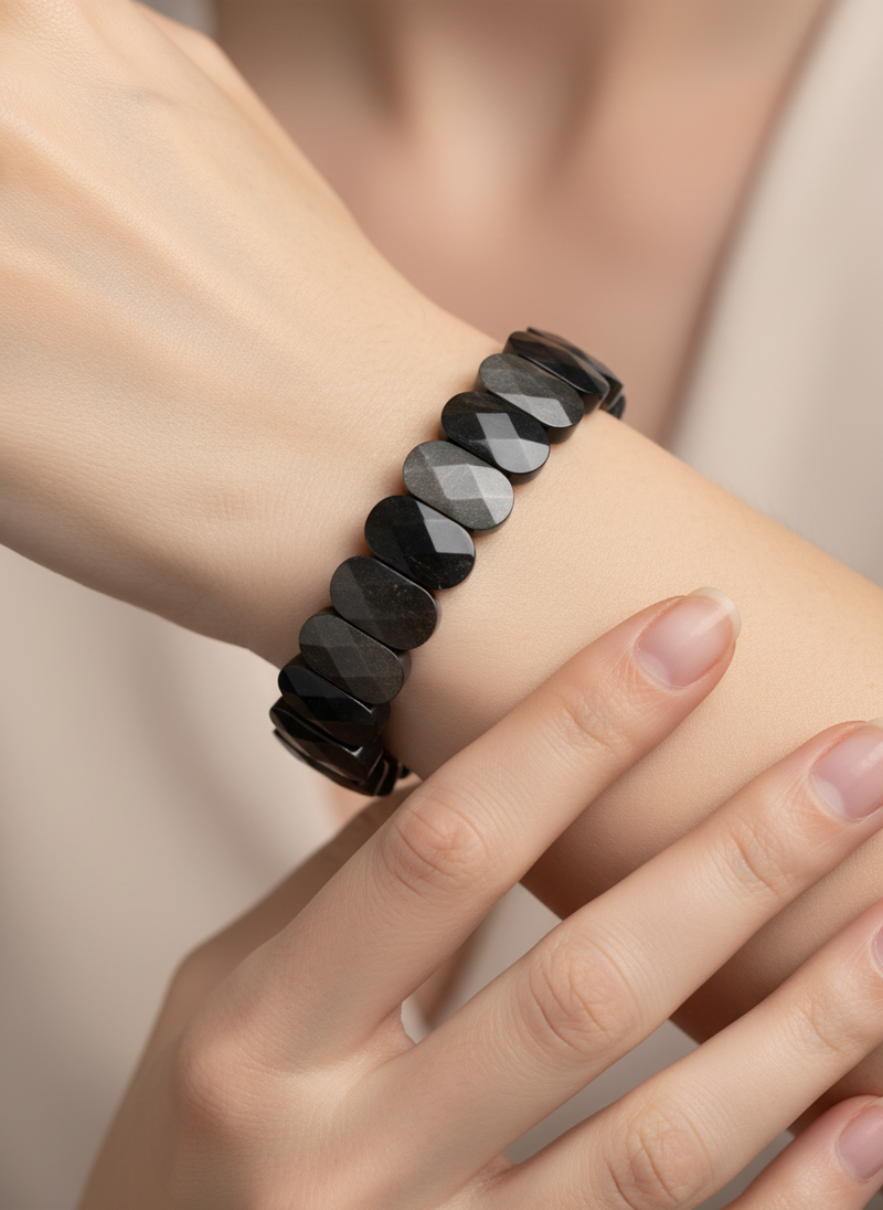 Sertifikalı Obsidyen Doğaltaş Bileklik – Özel Rolex Kesim - Görsel 1 - Safnaturel