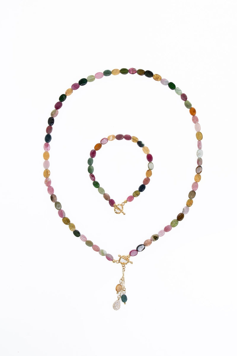 Sertifikalı Özel Kesim Turmalin  Altın Kaplama Gümüş Aparat Doğal Taş Set