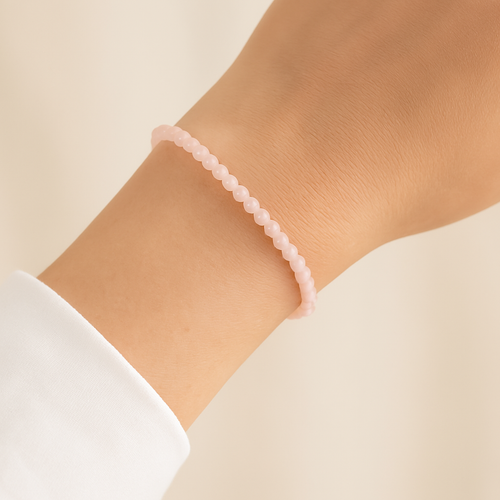 Sertifikalı Pembe Kuvars Doğal Taş Bileklik 3 mm