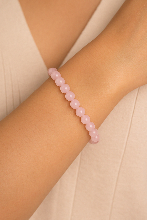Sertifikalı Pembe Kuvars Doğal Taş Bileklik 6 mm
