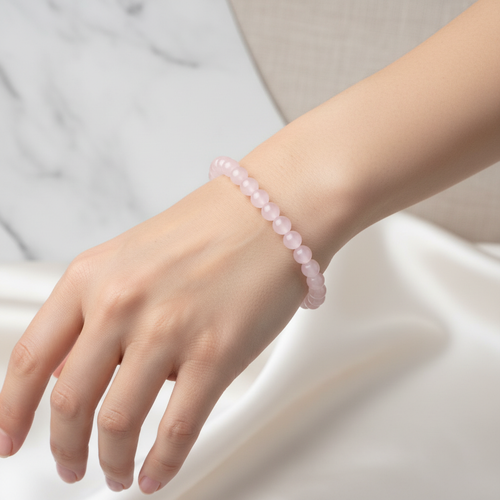 Sertifikalı Pembe Kuvars Doğal Taş Bileklik 6 mm