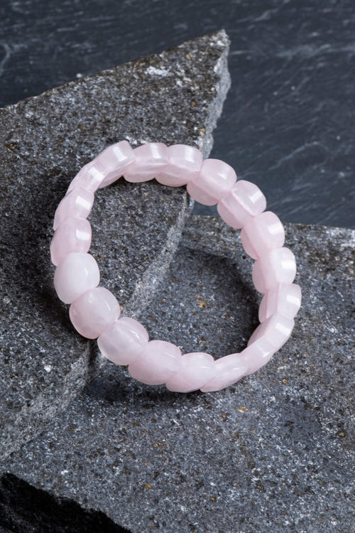 Sertifikalı Pembe Kuvars Geniş Kesim Doğal Taş Bileklik