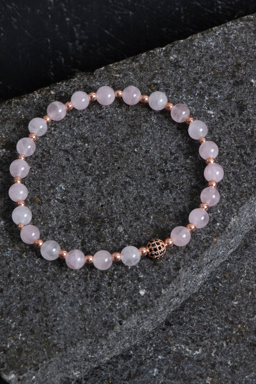 Sertifikalı Pembe Kuvars ve Hematit Doğal Taş Bileklik