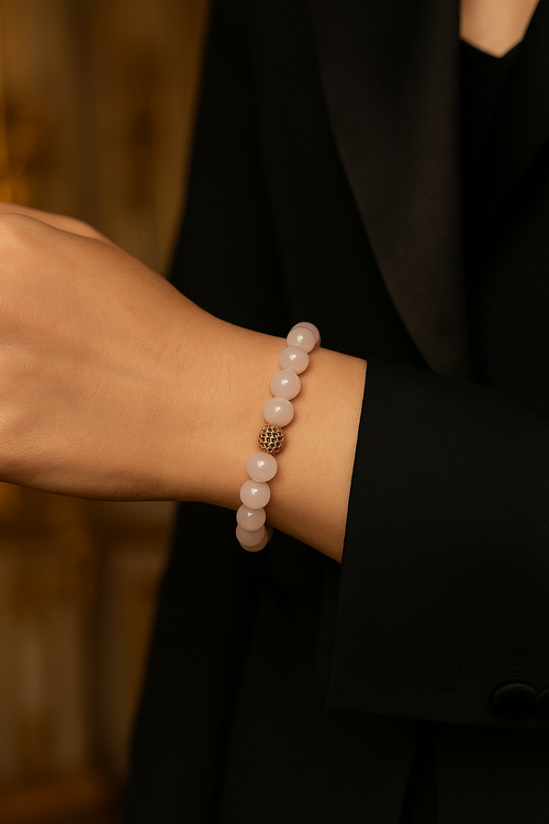 Sertifikalı Pembe Kuvars Zirkon Aparatlı Doğal Taş 8 mm Bileklik