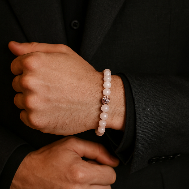Sertifikalı Pembe Kuvars Zirkon Aparatlı Doğal Taş 8 mm Bileklik - Görsel 2 - Safnaturel