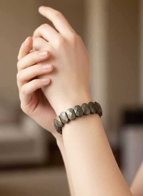 Sertifikalı Pirit Doğaltaş Bileklik – Özel Rolex Kesim