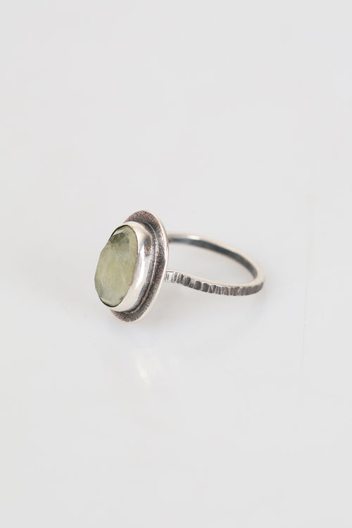 Certified Prehneit Natural Stone 925 Sterling Silver Ring 