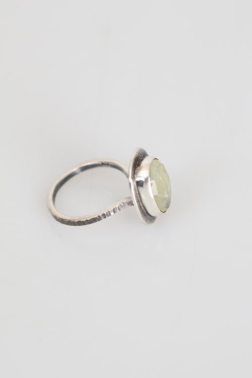 Certified Prehneit Natural Stone 925 Sterling Silver Ring 