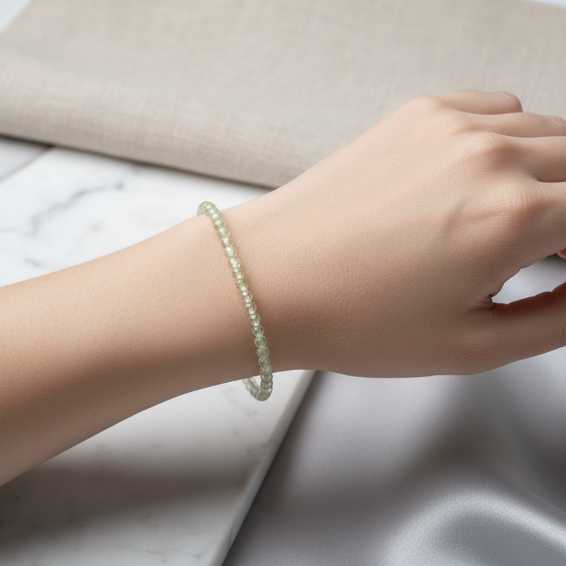 Sertifikalı Prehnit Doğal Taş Bileklik 3 mm - Görsel 2 - Safnaturel