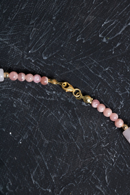 Sertifikalı Rodokrosit, Pembe Kuvars, Hematit Doğal Taş Kolye